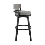 33" Light Gray Metal Swivel Low back Outdoor Bar Height chair with Footrest