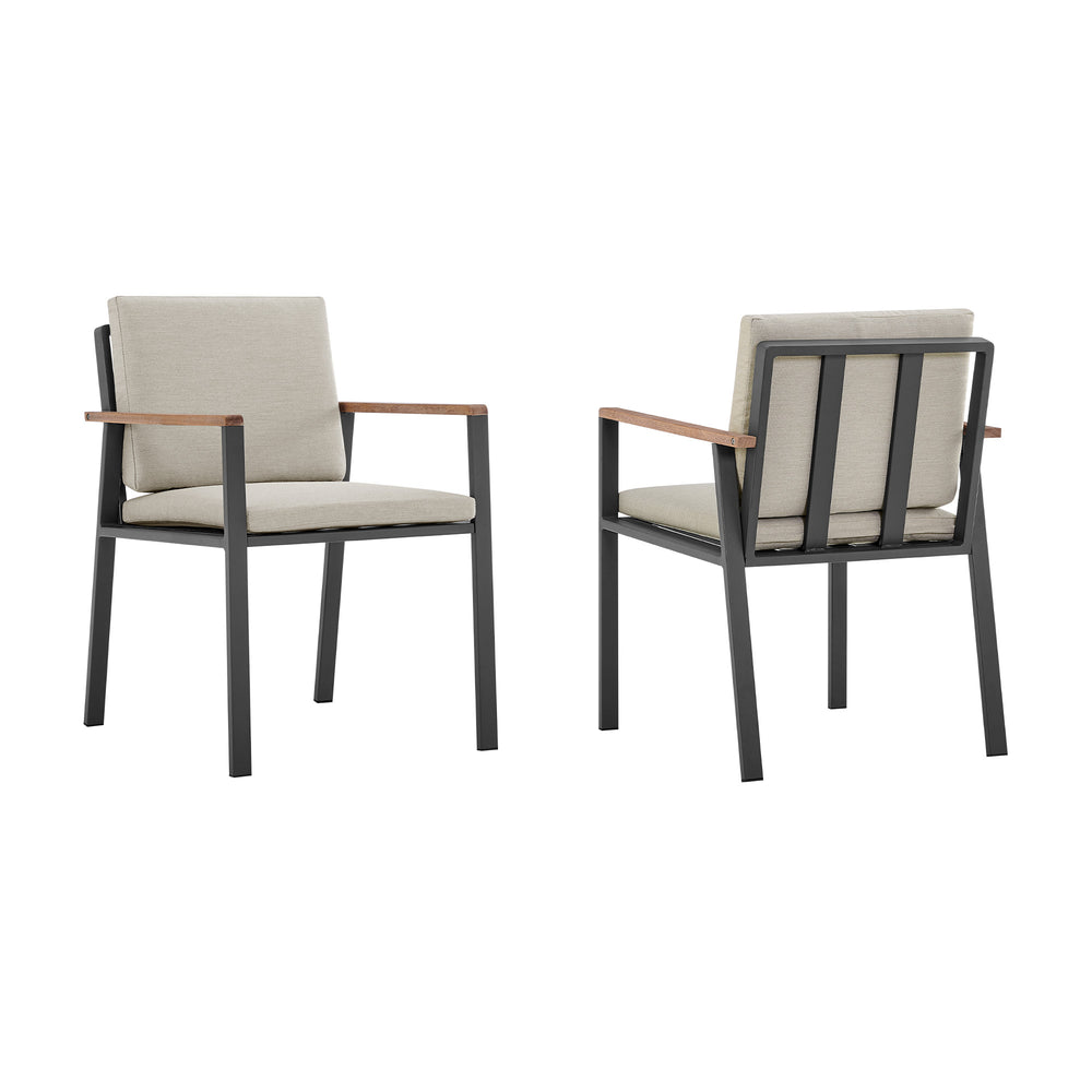 Set of Two 22" Light Gray Solid Wood Outdoor Dining Chair with Taupe Cushion - Homeroots - Flyclothing LLC