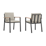 Set of Two 22" Light Gray Solid Wood Outdoor Dining Chair with Taupe Cushion - Homeroots - Flyclothing LLC