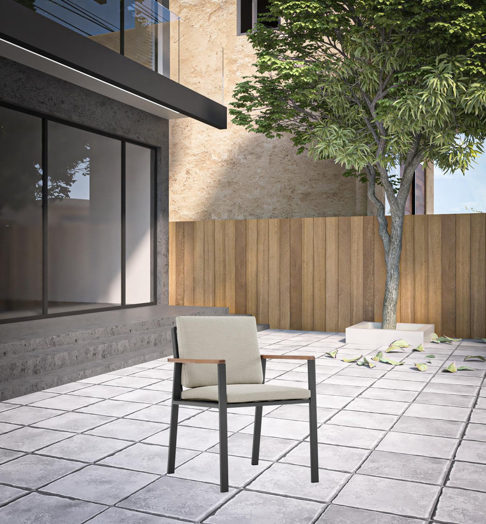 Set of Two 22" Light Gray Solid Wood Outdoor Dining Chair with Taupe Cushion - Homeroots - Flyclothing LLC