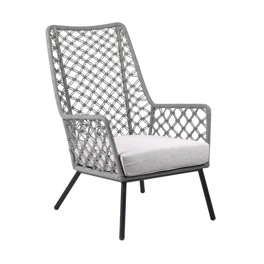 26" Gray and Black Steel Indoor Outdoor Dining Chair with Gray Cushion - Homeroots - Flyclothing LLC