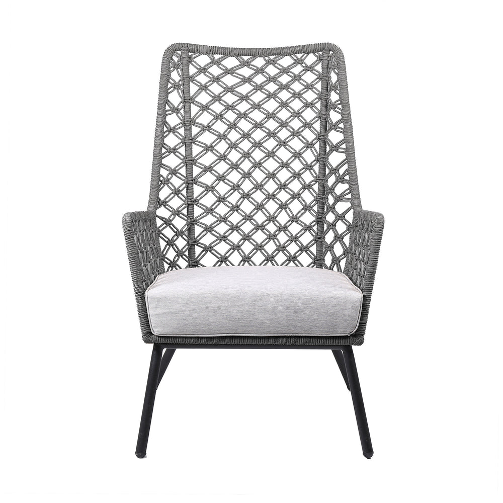 26" Gray and Black Steel Indoor Outdoor Dining Chair with Gray Cushion - Homeroots - Flyclothing LLC
