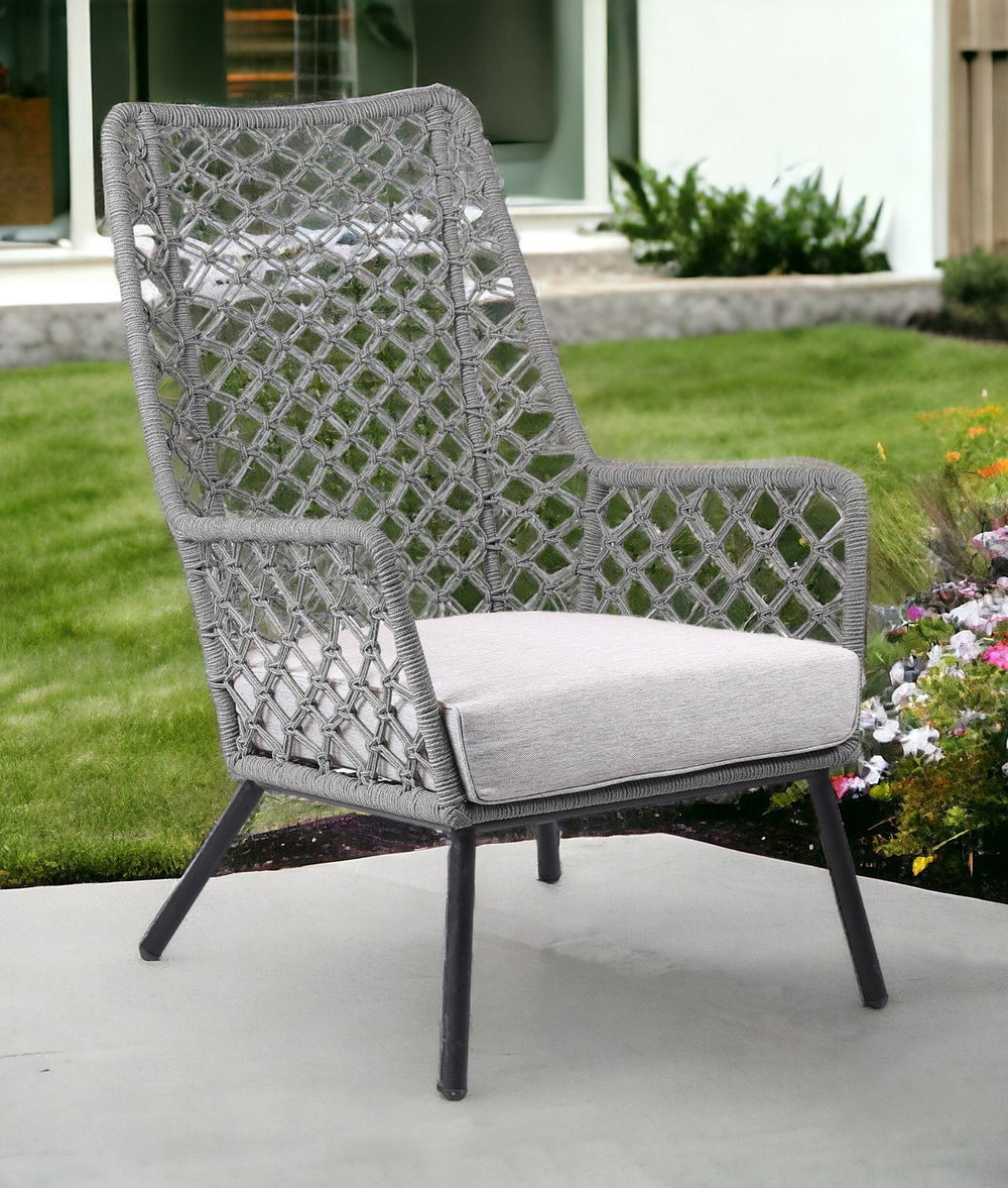 26" Gray and Black Steel Indoor Outdoor Dining Chair with Gray Cushion - Homeroots - Flyclothing LLC