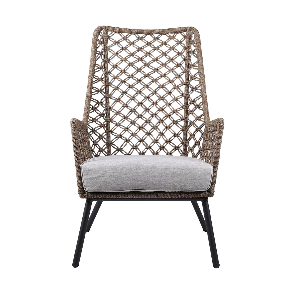 26" Gray Metal Outdoor Arm Chair with Gray Cushion - Homeroots - Flyclothing LLC