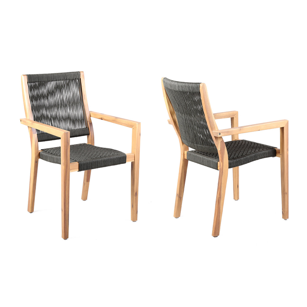 Set of Two 23" Charcoal and Natural Wood Solid Wood Outdoor Arm Chair - Homeroots - Flyclothing LLC