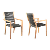 Set of Two 23" Charcoal and Natural Wood Solid Wood Outdoor Arm Chair - Homeroots - Flyclothing LLC