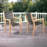 Set of Two 23" Charcoal and Natural Wood Solid Wood Outdoor Arm Chair - Homeroots - Flyclothing LLC