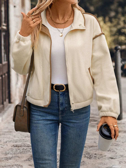 Perfee Zip Up Dropped Shoulder Polar Fleece Jacket - Trendsi - Flyclothing LLC