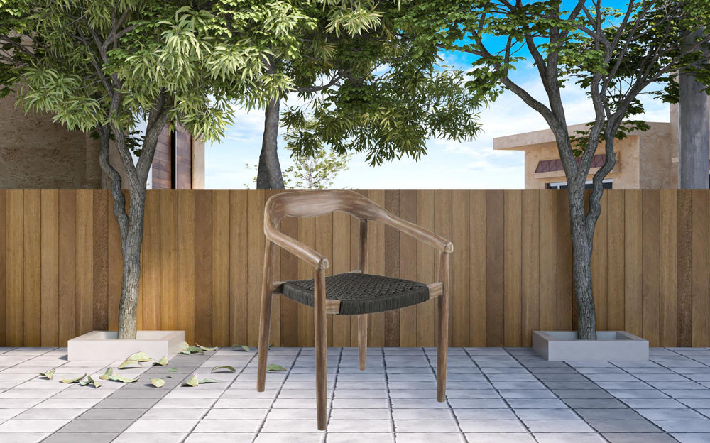 Set of Two 22" Black and Natural Wood Solid Wood Outdoor Dining Chair - Homeroots - Flyclothing LLC