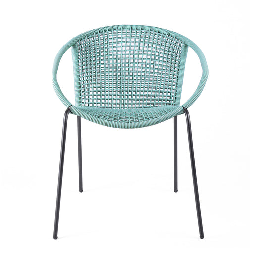Set of Two 25" Green Metal Outdoor Dining Chair - Homeroots