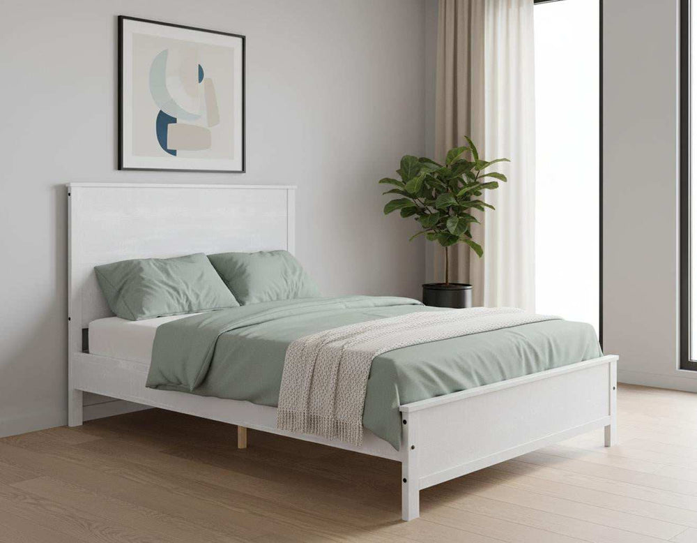 White Solid Wood Queen Bed Frame - Homeroots - Flyclothing LLC