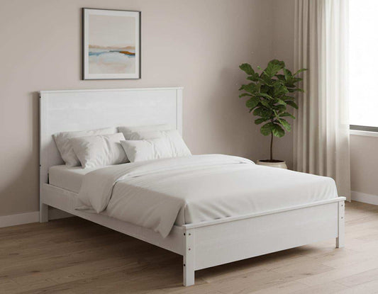 White Solid Wood Full Double Bed Frame - Homeroots - Flyclothing LLC