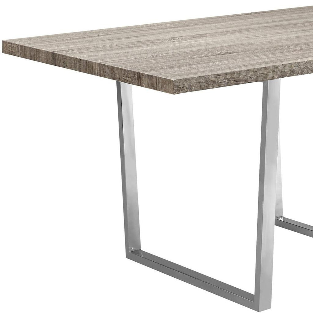 59" Taupe And Silver Solid Wood And Metal Sled Base Dining Table - Homeroots - Flyclothing LLC