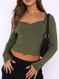 Long Sleeve Sweetheart Neck Crop T-Shirt - Trendsi - Flyclothing LLC