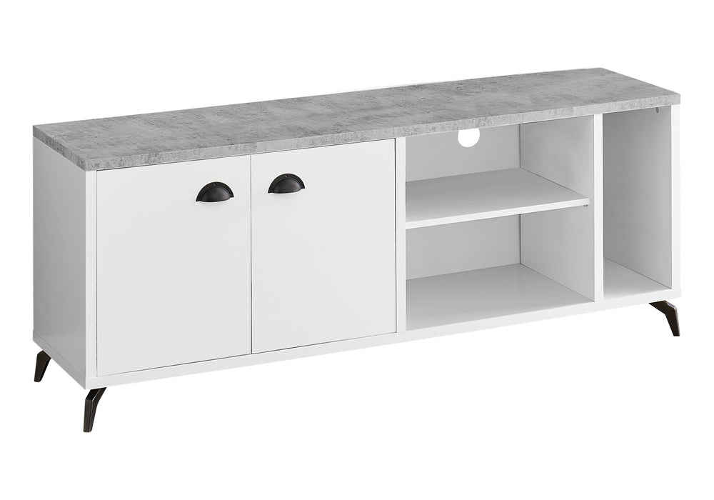 60" White Cabinet Enclosed Storage TV Stand
