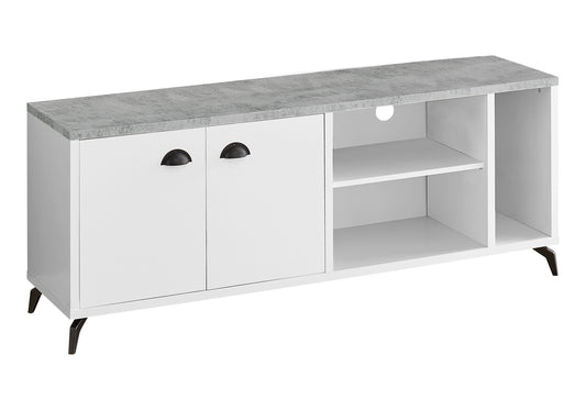 60" White Cabinet Enclosed Storage TV Stand