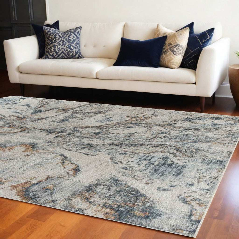8' X 10' Beige Blue Abstract Power Loom Area Rug - Homeroots - Flyclothing LLC