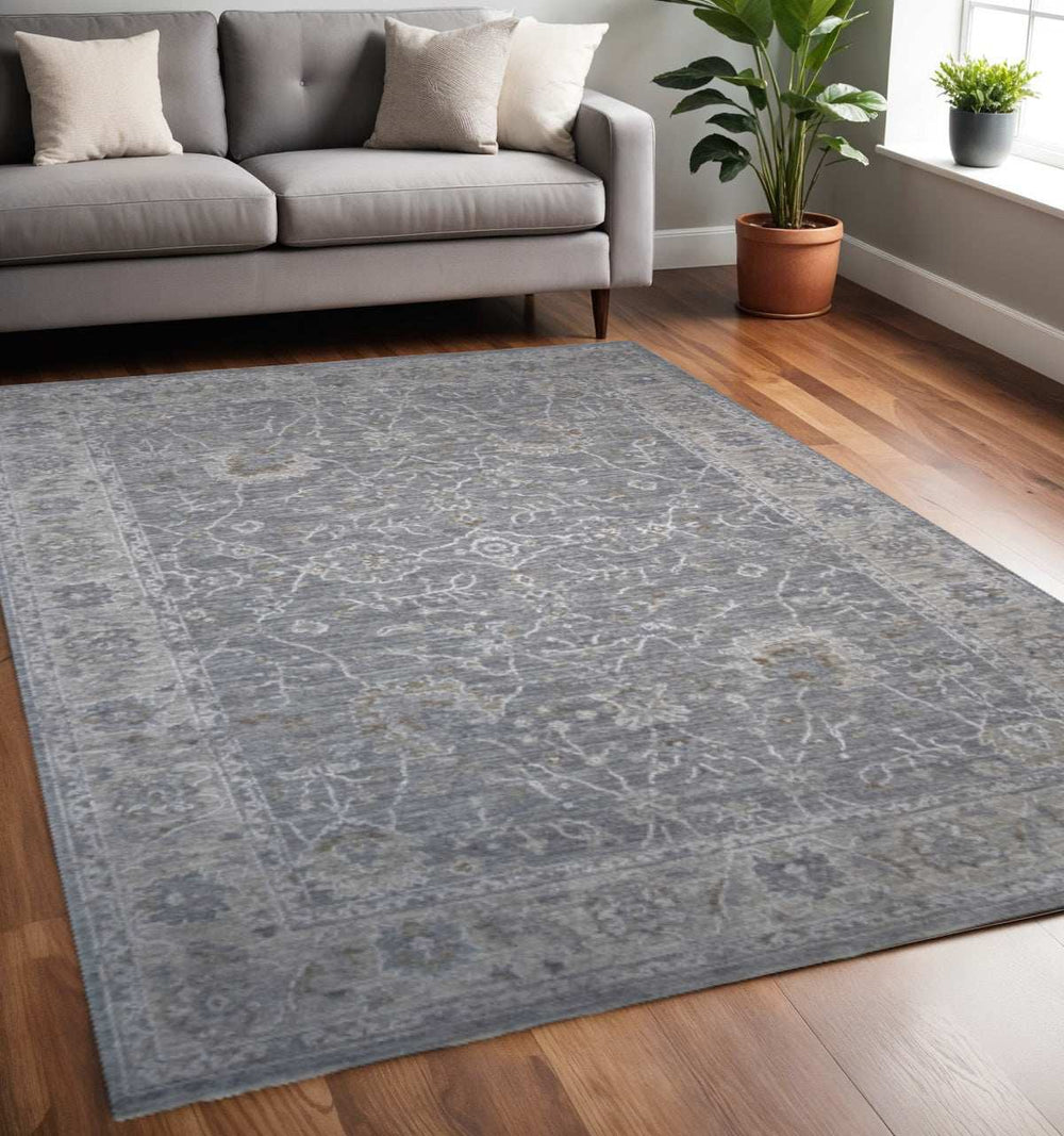 5' X 7' Blue Gray Southwestern Floral Area Rug - Homeroots - Flyclothing LLC