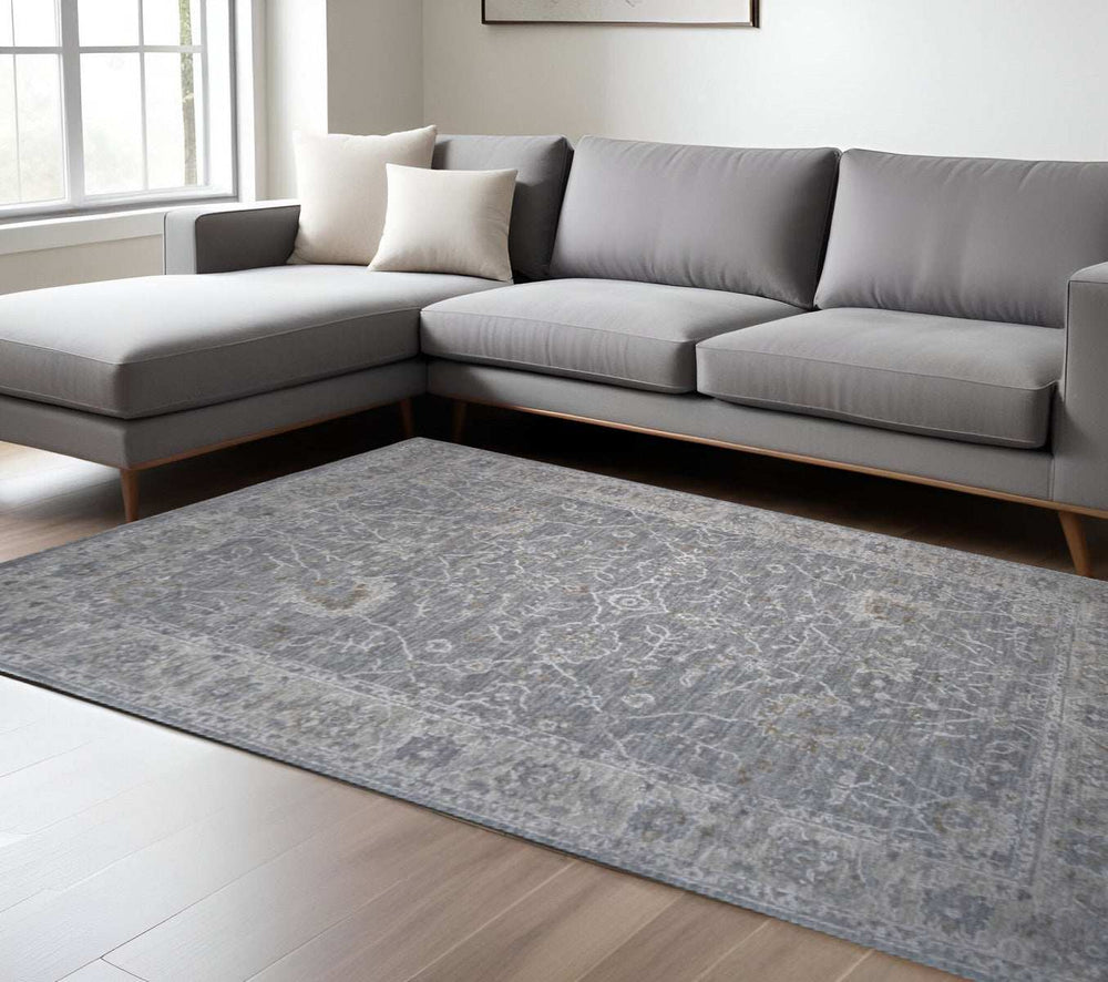8' X 10' Blue Gray Southwestern Floral Stain Resistant Area Rug - Homeroots - Flyclothing LLC