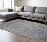 9' X 12' Blue Gray Southwestern Floral Stain Resistant Area Rug - Homeroots - Flyclothing LLC