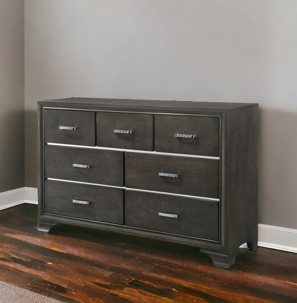 58" Gray Solid and Manufactured Wood Seven Drawer Triple Dresser - Homeroots - Flyclothing LLC