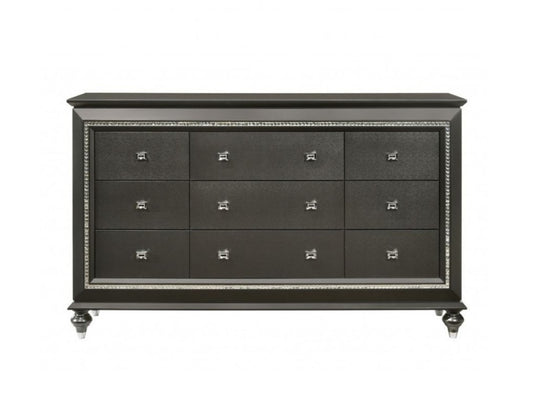 66" Gray Solid and Manufactured Wood Nine Drawer Triple Dresser