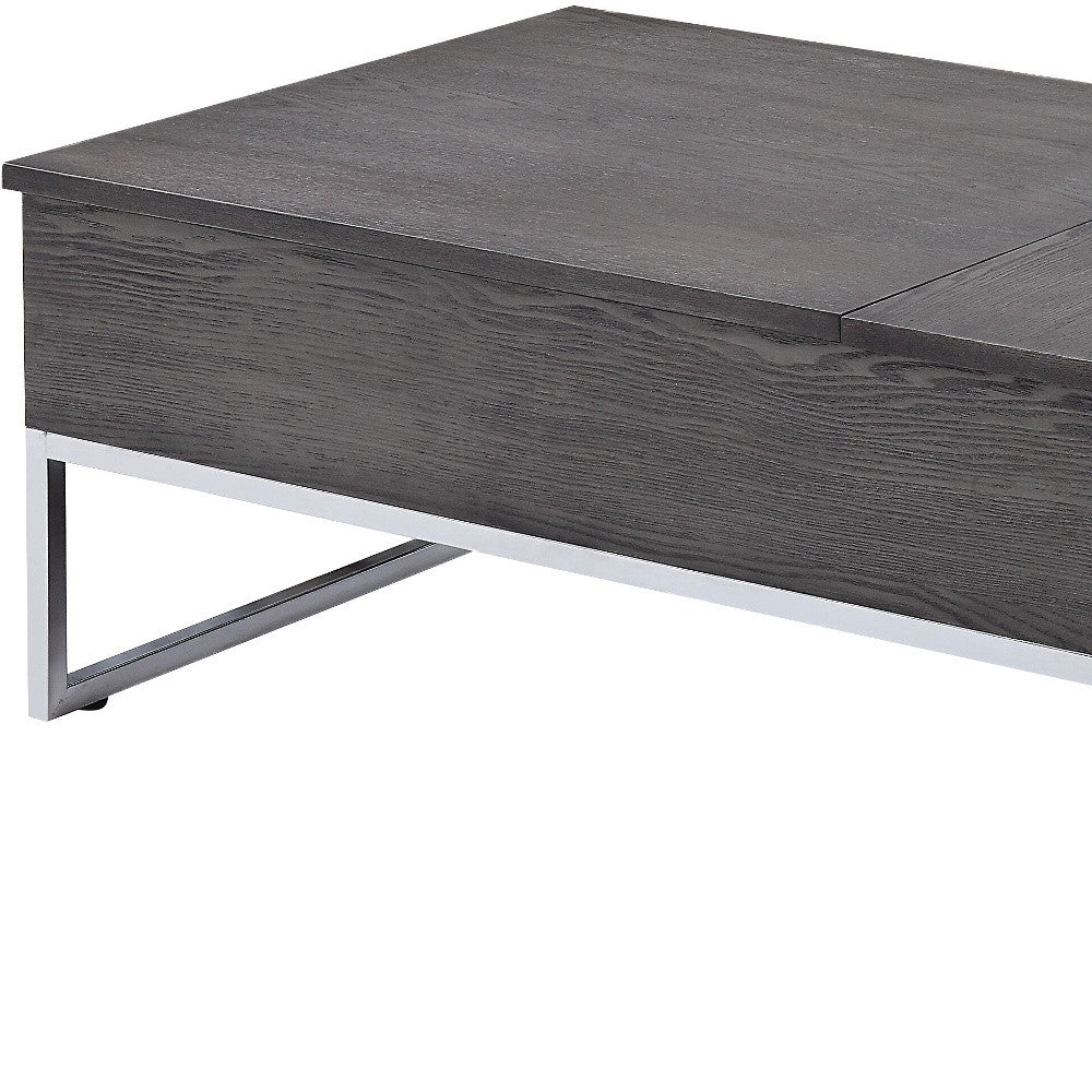 47" Gray and Silver Wood Lift Top Frame Coffee Table