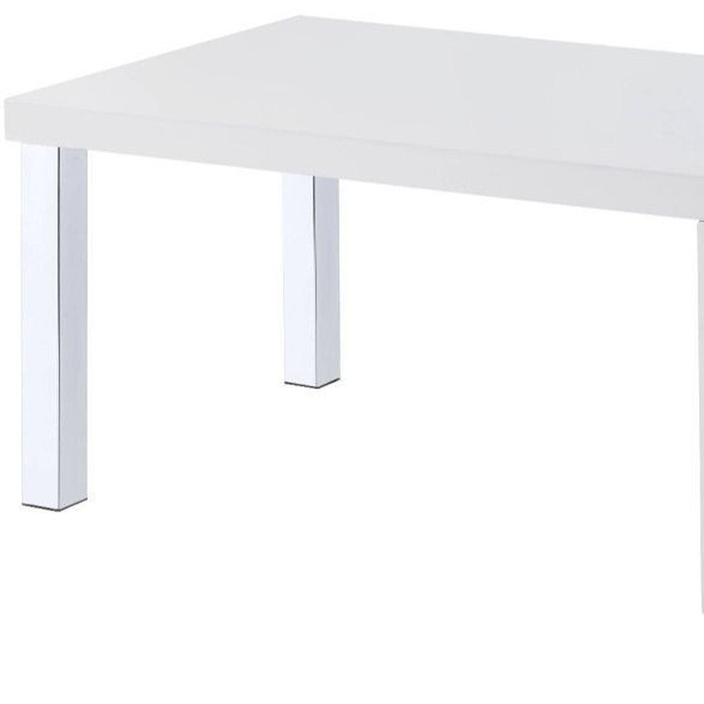 47" White and Silver Wood And Metal Frame Coffee Table With Shelf