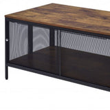 41" Brown and Black Wood And Metal Frame Coffee Table With Shelf