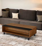47" Brown and Black Wood Lift Top Coffee Table With Shelf