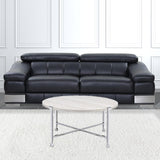 36" White and Silver Metal Round Cross Legs Coffee Table