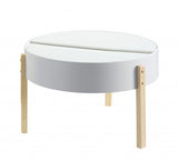 32" White and Natural Wood And Solid Wood Round Coffee Table