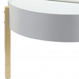 32" White and Natural Wood And Solid Wood Round Coffee Table