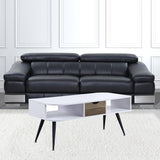 44" White and Black Melamine Veneer And Metal Coffee Table With Drawer And Shelf