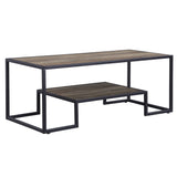 45" Brown and Black Metal Sled Coffee Table With Shelf