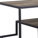 45" Brown and Black Metal Sled Coffee Table With Shelf