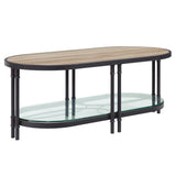 47" Natural Metal Oval Sled Coffee Table With Shelf