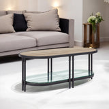 47" Natural Metal Oval Sled Coffee Table With Shelf