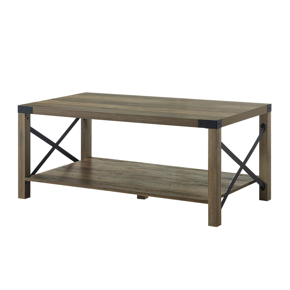 47" Oak Wood Coffee Table With Shelf