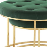 Set of Two Green Velvet and Gold Tufted Round Ottomans - Homeroots - Flyclothing LLC