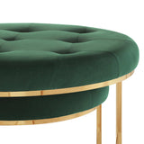 Set of Two Green Velvet and Gold Tufted Round Ottomans - Homeroots - Flyclothing LLC