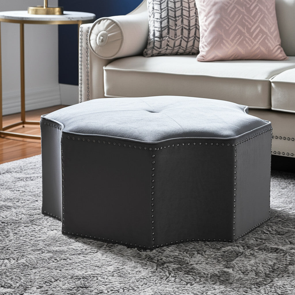 33" Gray Linen Specialty Cocktail Ottoman - Homeroots - Flyclothing LLC