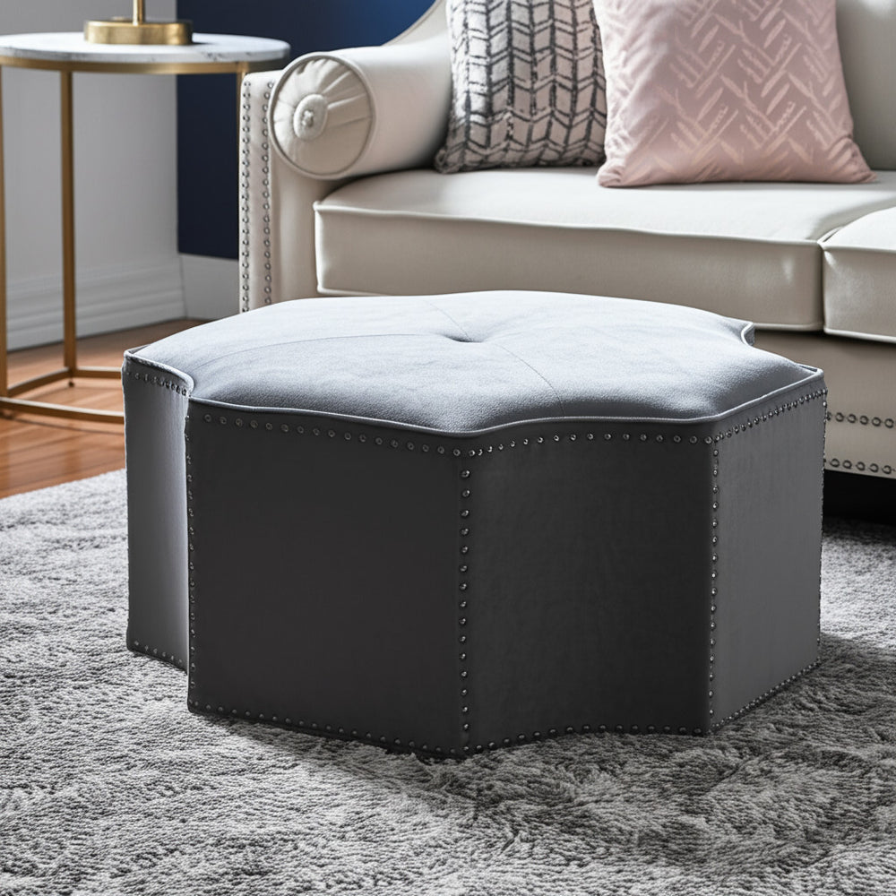 33" Gray Linen Specialty Cocktail Ottoman