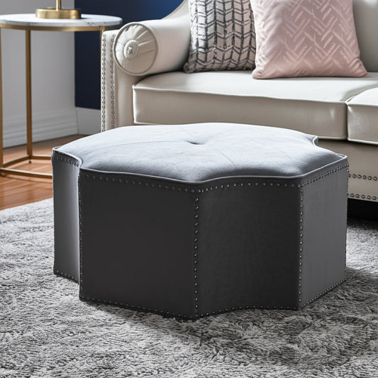 33" Gray Linen Specialty Cocktail Ottoman