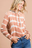 BiBi Tie Dye Stripe Terry Drawstring Hoodie With Leopard - Trendsi - Flyclothing LLC