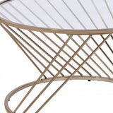 32" Clear and Champagne Glass And Metal Round Frame Coffee Table