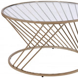 32" Clear and Champagne Glass And Metal Round Frame Coffee Table
