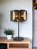 30" Bronze Metal Four Light Cylinder Bedside Table Lamp With Amber Round Shade - Homeroots - Flyclothing LLC
