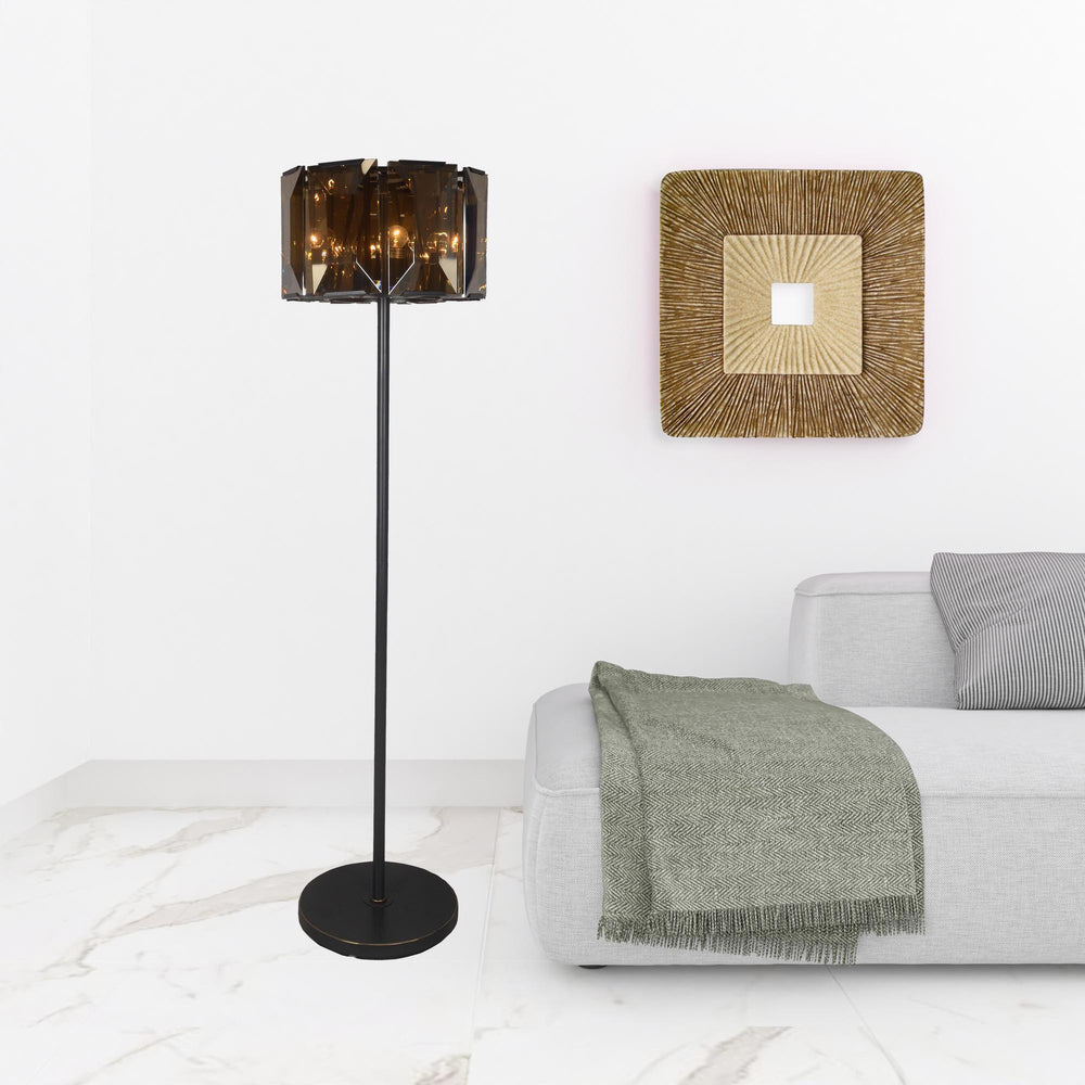 68" Dark Bronze Floor Lamp With Amber Solid Color Beveled Glass Drum Shade - Homeroots - Flyclothing LLC