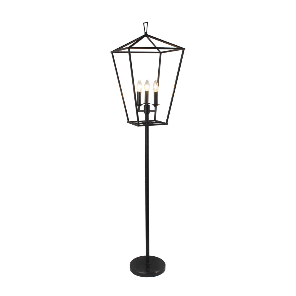 64" Black Three Light Floor Lamp With Black Geometric Shade - Homeroots - Flyclothing LLC